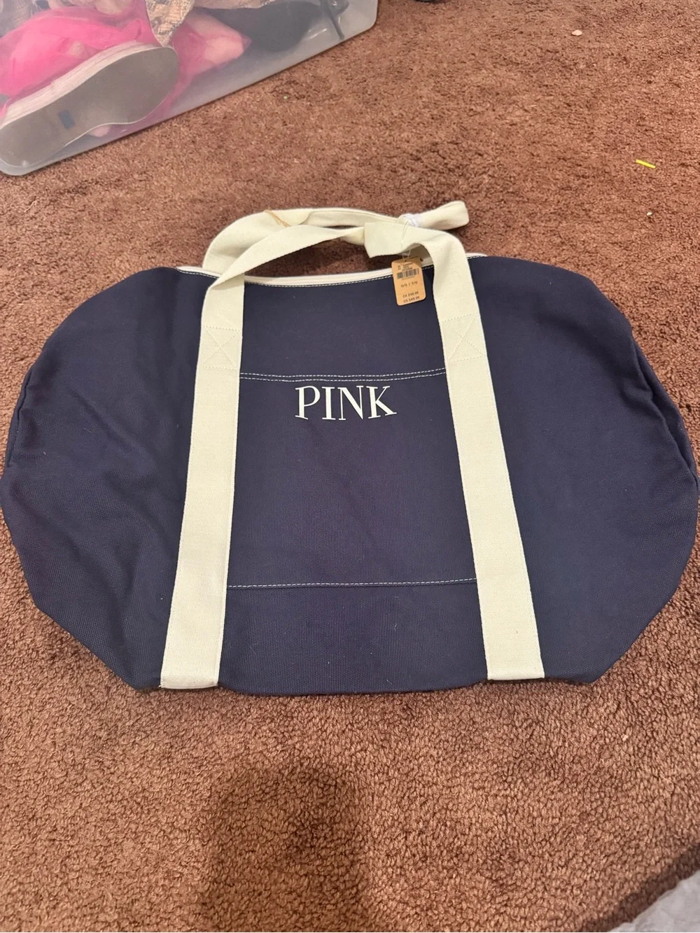 NWT- PINK Victoria's Secret Navy Duffel with White Accents